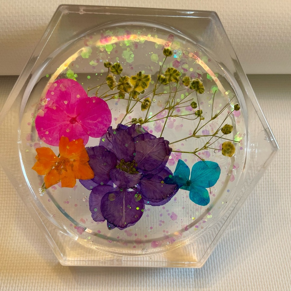 Hand Crafted Floral Resin Paperweight with Colorful Flowers